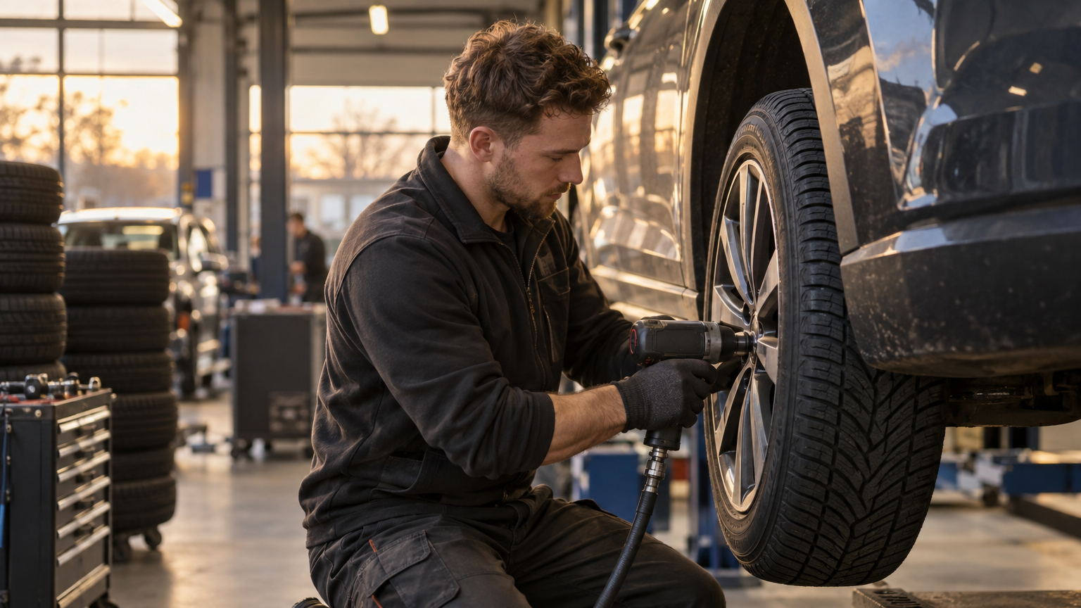 Monteur bij Banden Kampioen monteert een Michelin 4 seizoenen band